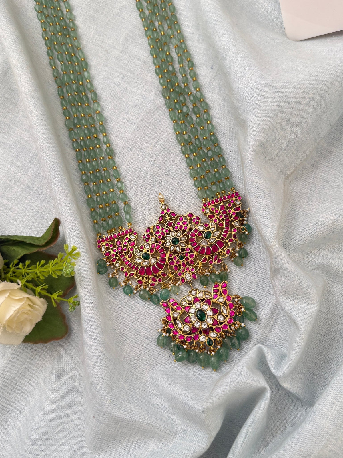 Jadau Kundan Necklace Layer Kalyanam Grand Pendant Premium Long Set | N0553 - Mahilas