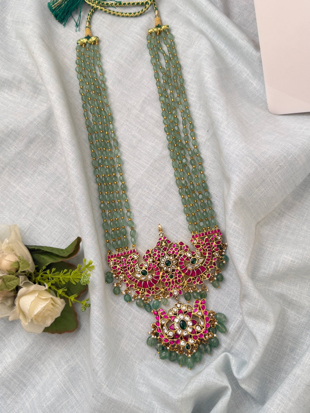 Jadau Kundan Necklace Layer Kalyanam Grand Pendant Premium Long Set | N0553 - Mahilas