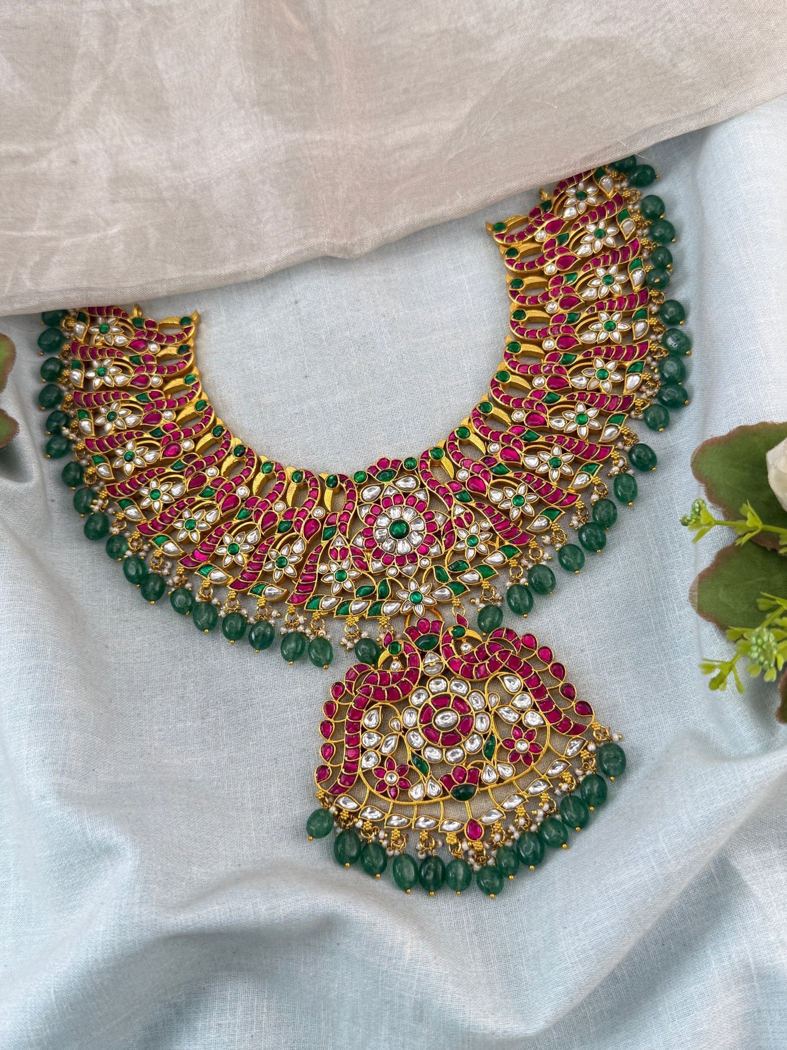 Jadau Kundan Necklace Luxurious Peacock Set | N0002 - Mahilas