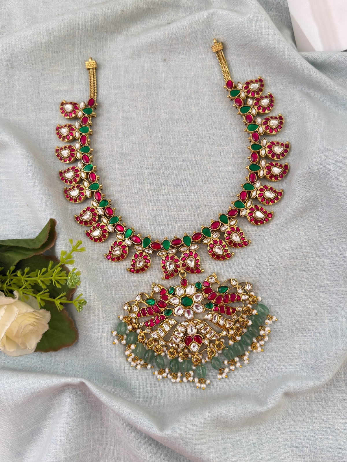 Jadau Kundan Necklace Mango Premium Short Set | N0794 - Mahilas
