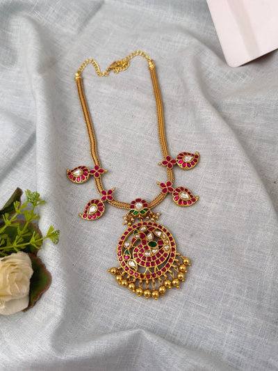 Jadau Kundan Necklace Peacock Elegant Short | N0664 - Mahilas