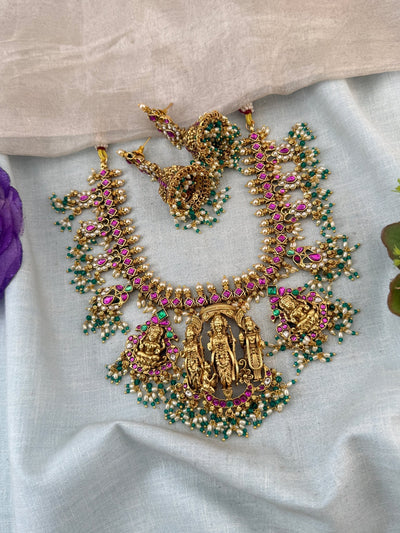 Jadau Kundan Necklace Ram Parivar Royal Short Set | N0021 - Mahilas