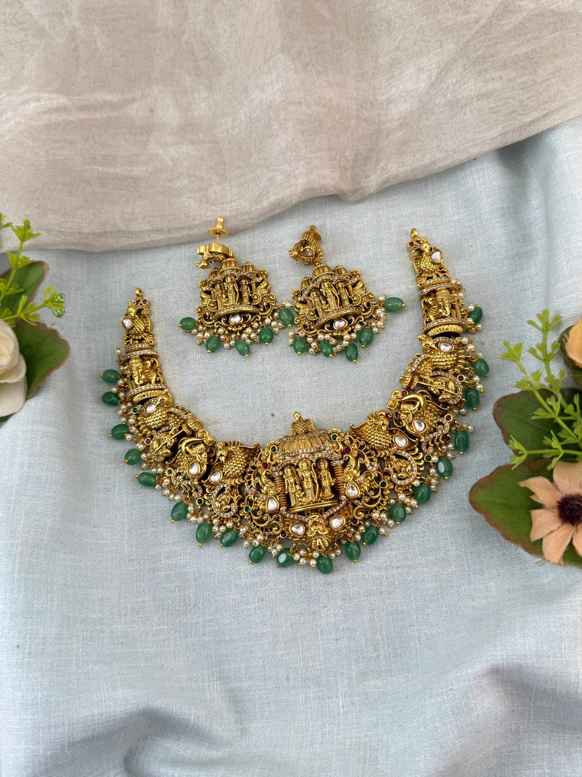 Jadau Kundan Necklace Ramparivar Set | N0112 - Mahilas