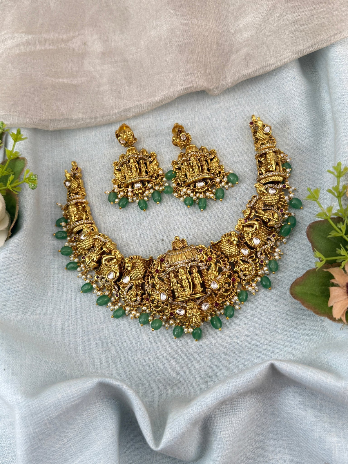 Jadau Kundan Necklace Ramparivar Set | N0115 - Mahilas