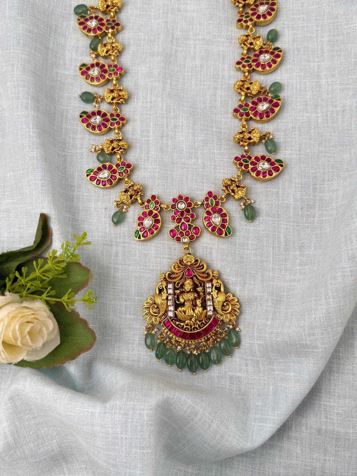 Jadau Kundan Necklace Reversible Mango Mid Long Luxury Set | N0411 - Mahilas