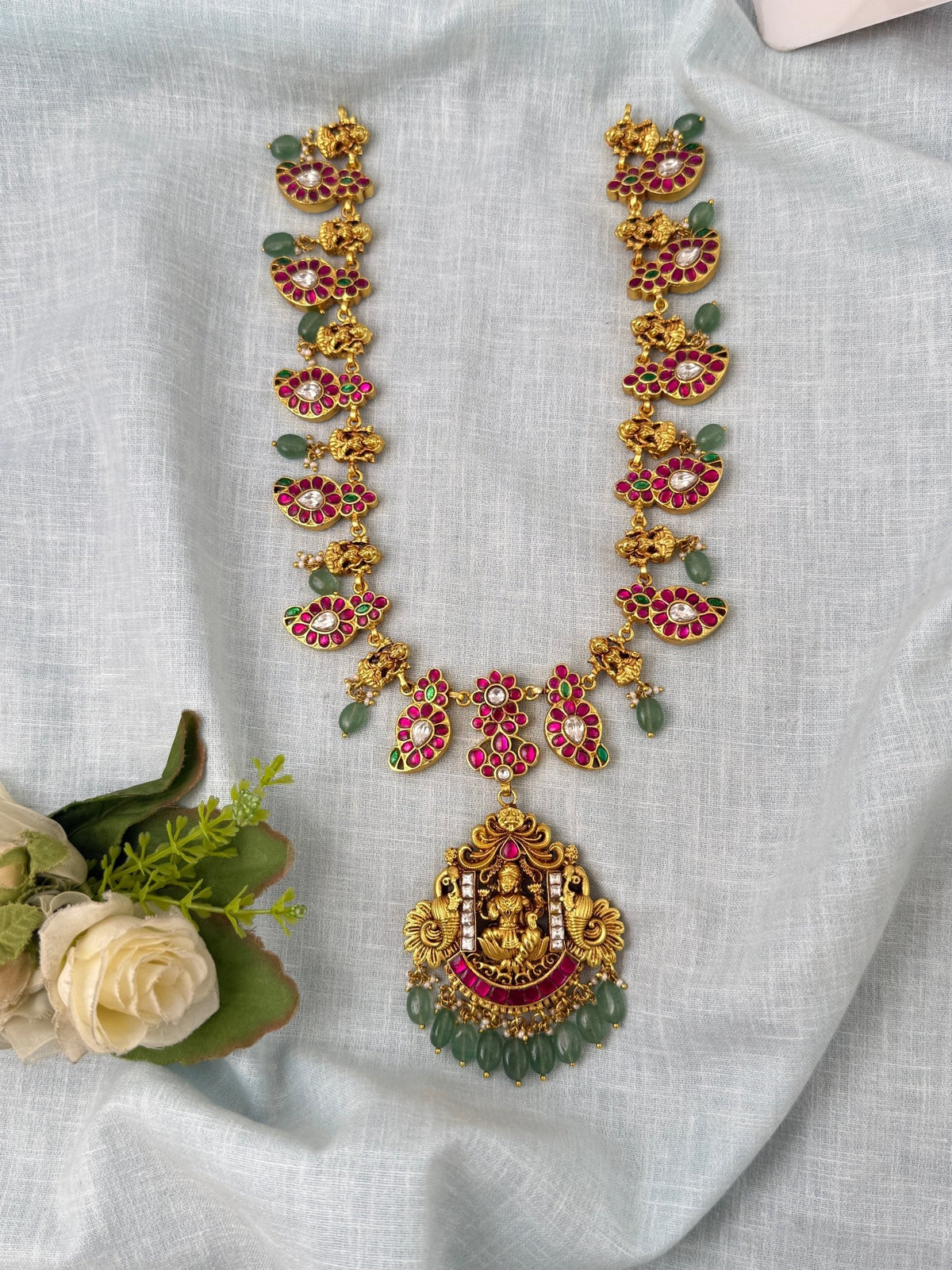 Jadau Kundan Necklace Reversible Mango Mid Long Luxury Set | N0411 - Mahilas
