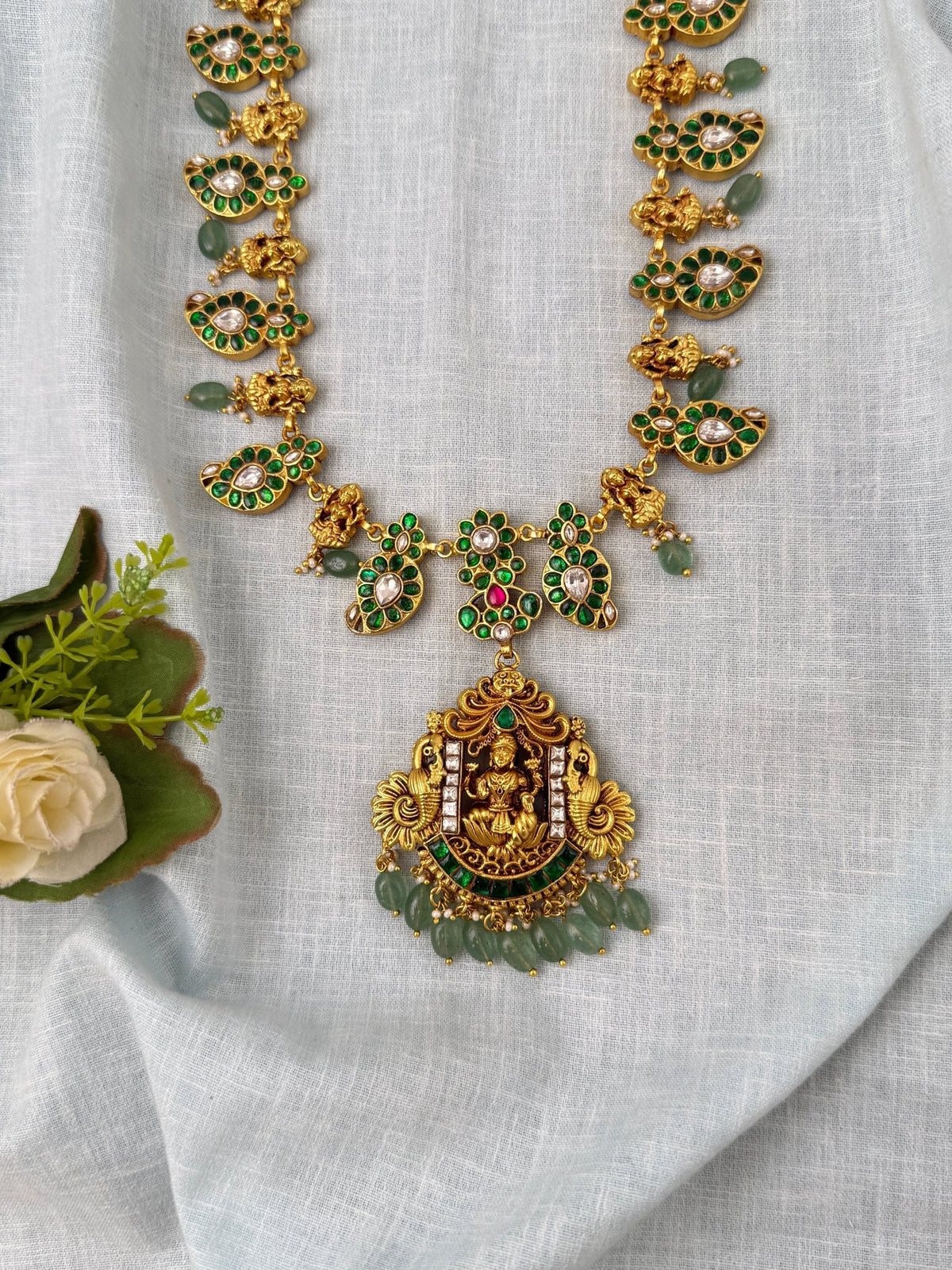 Jadau Kundan Necklace Reversible Mango Mid Long Luxury Set | N0412 - Mahilas