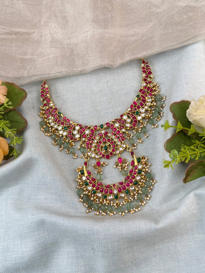 Jadau Kundan Necklace Royal Peacock Short Set | N0004 - Mahilas