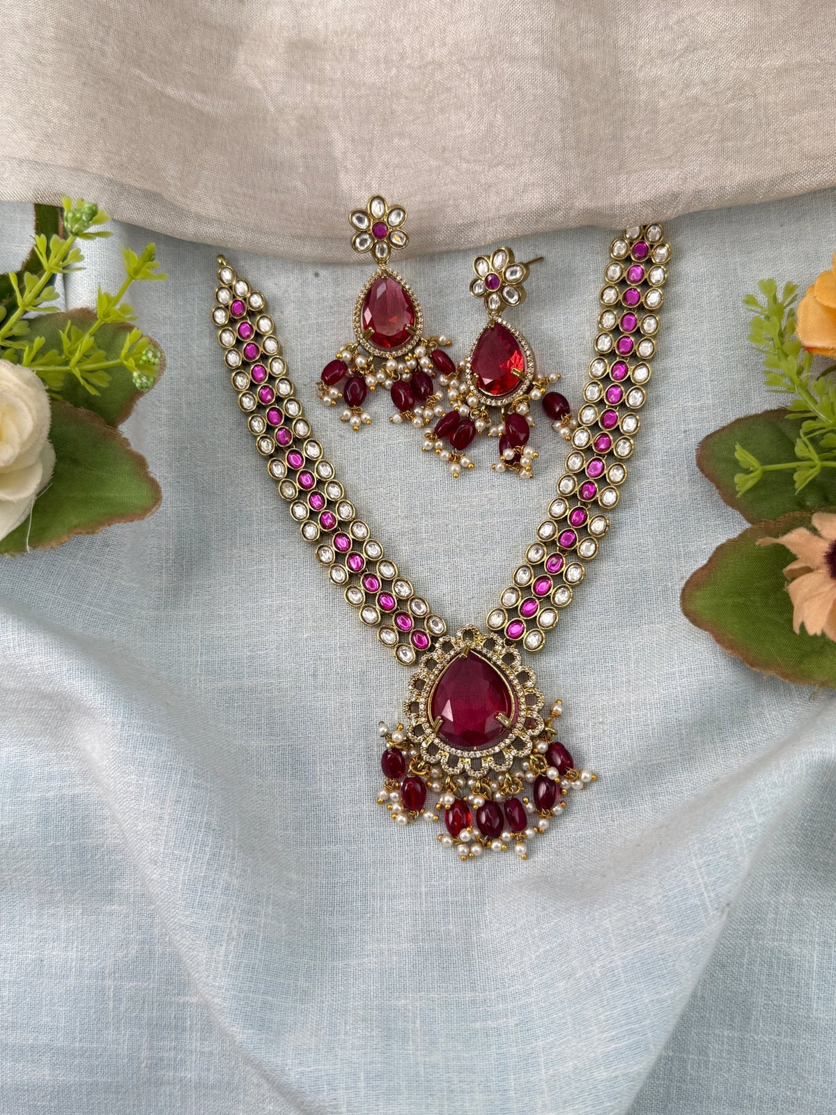 Jadau Kundan Pandant Necklace Set | 004 - Mahilas