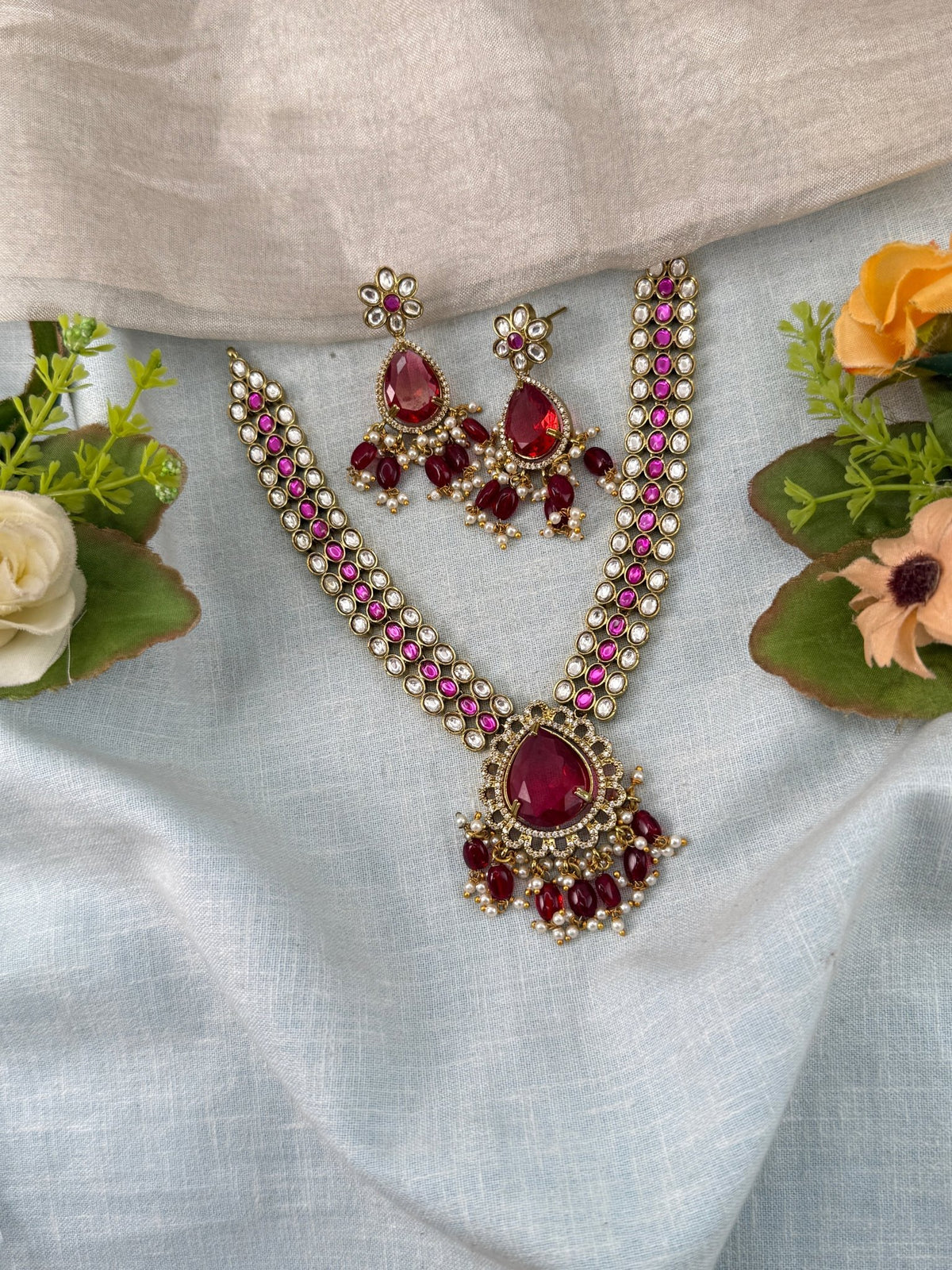 Jadau Kundan Pandant Necklace Set | 004 - Mahilas