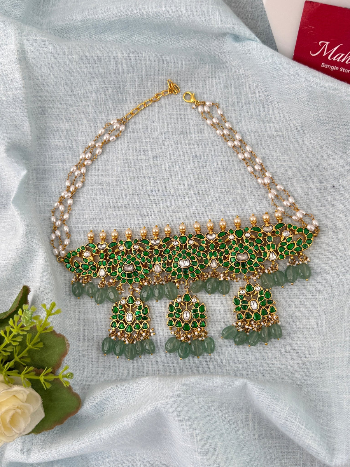 Jadau Kundan Peacock Choker Necklace | N1178 - Mahilas