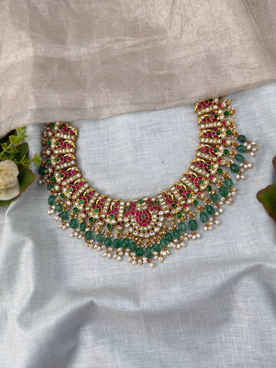 Jadau Kundan Peacock Necklace Set Premium | N0464 - Mahilas
