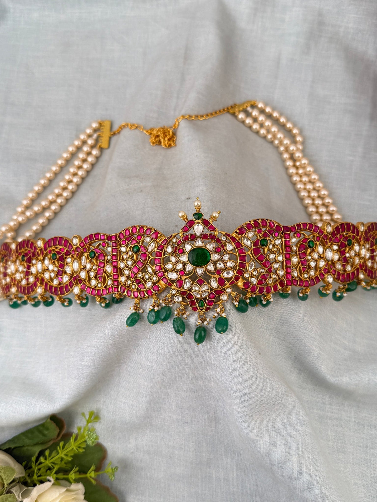 Jadau Kundan Pearl Layered Grand Vaddanam Kamarbandh| V0072 - Mahilas