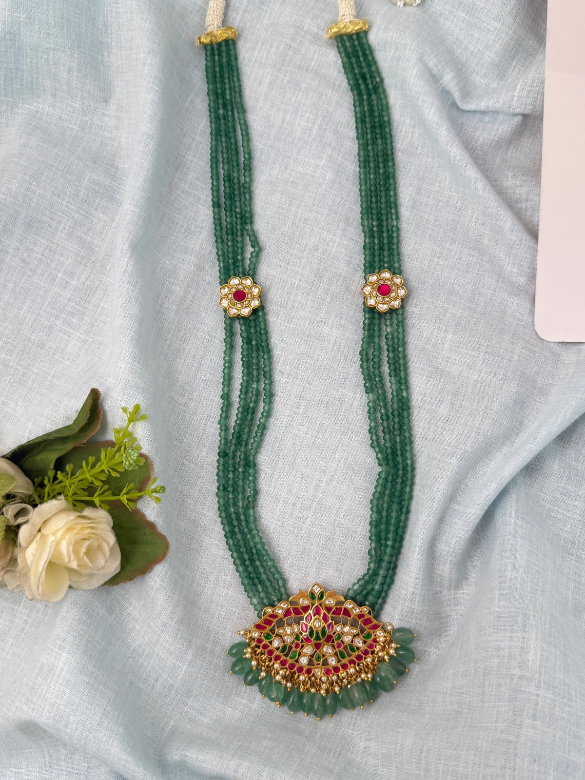 Jadau Kundan Pearl Layered Necklace Peacock Pendant Premium | N0854 - Mahilas
