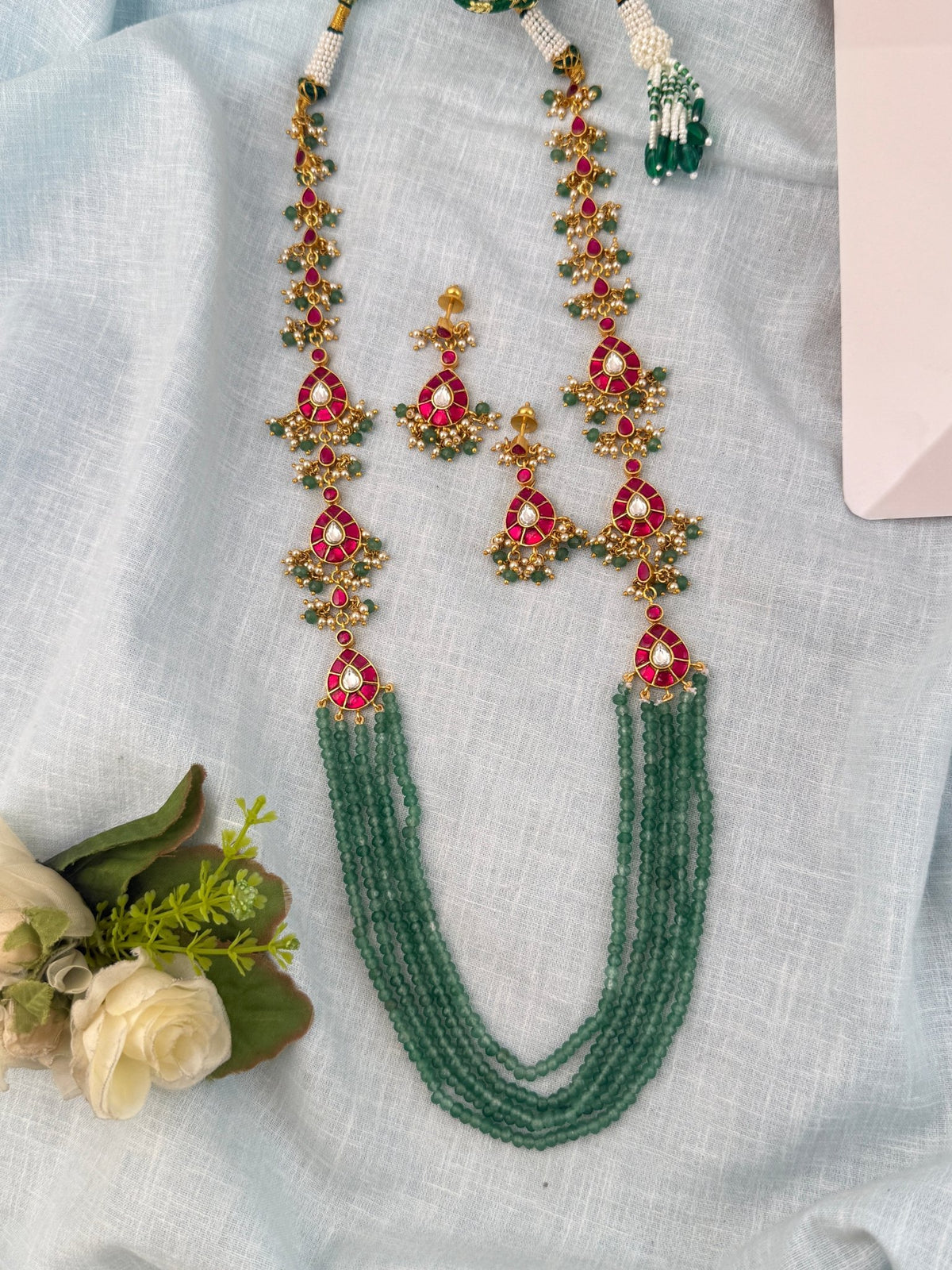 Jadau Kundan Pearl Layered Necklace Premium Set| N0852 - Mahilas