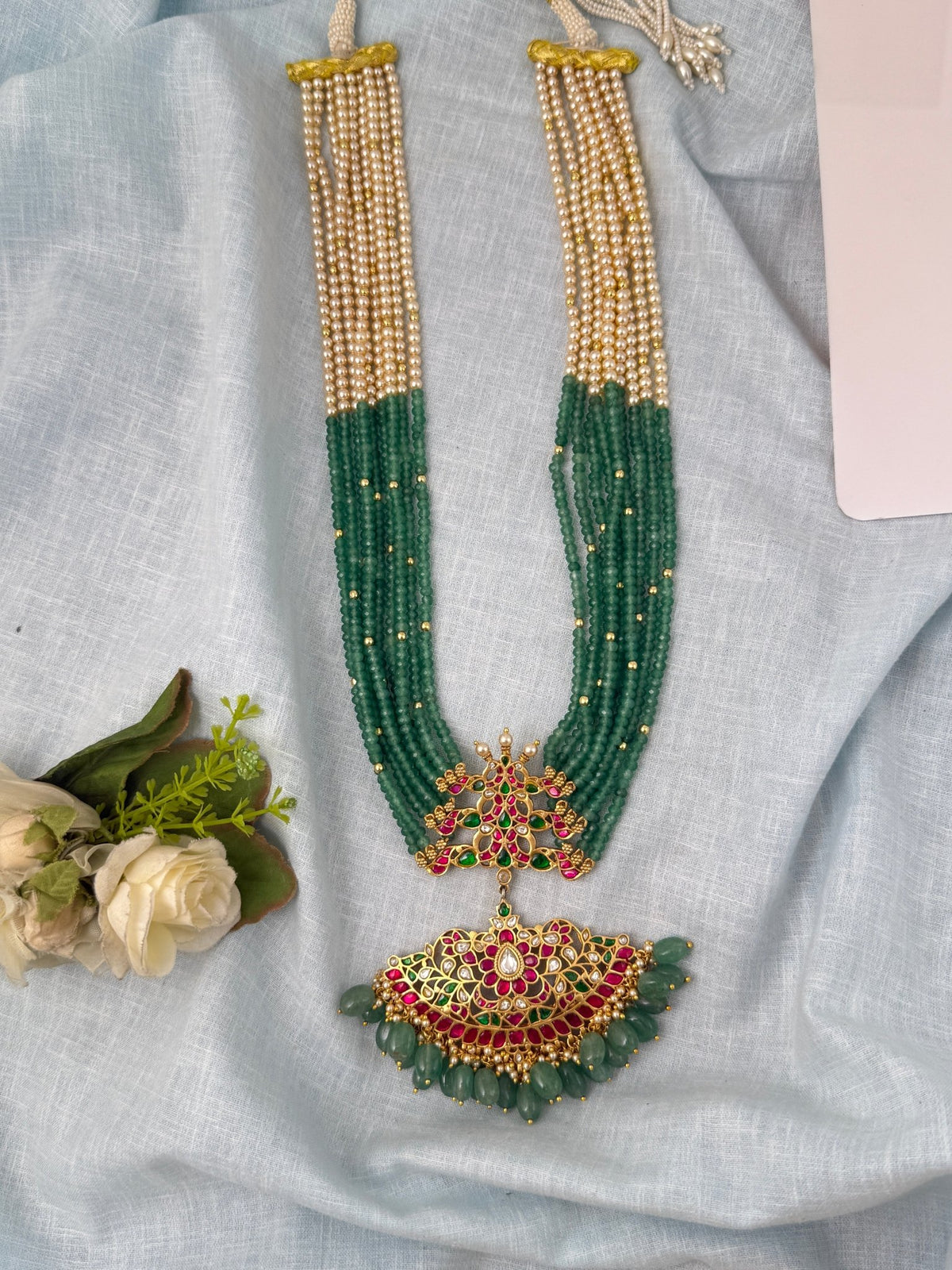 Jadau Kundan Pearl Necklace Royal Pendant Premium | N0857 - Mahilas