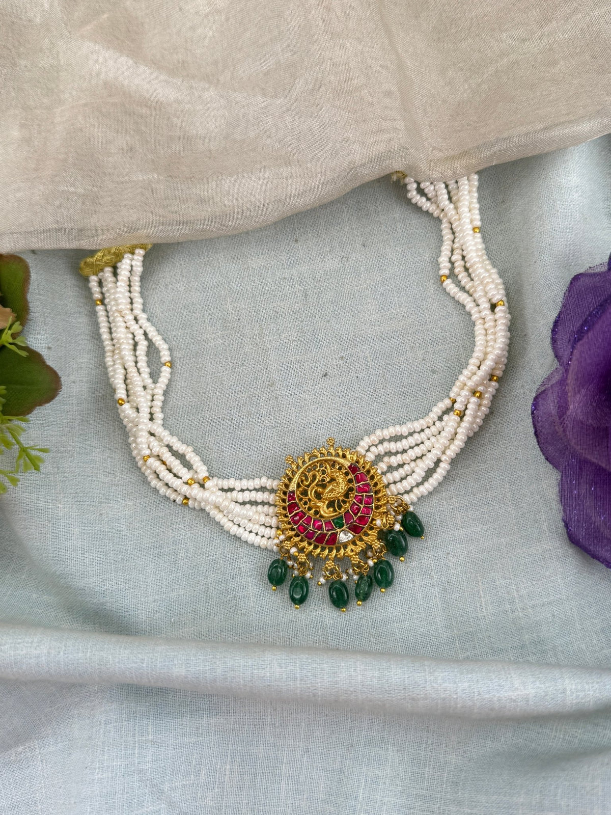 Jadau Kundan Premium Pearl Layered Choker Necklace | 121 - Mahilas