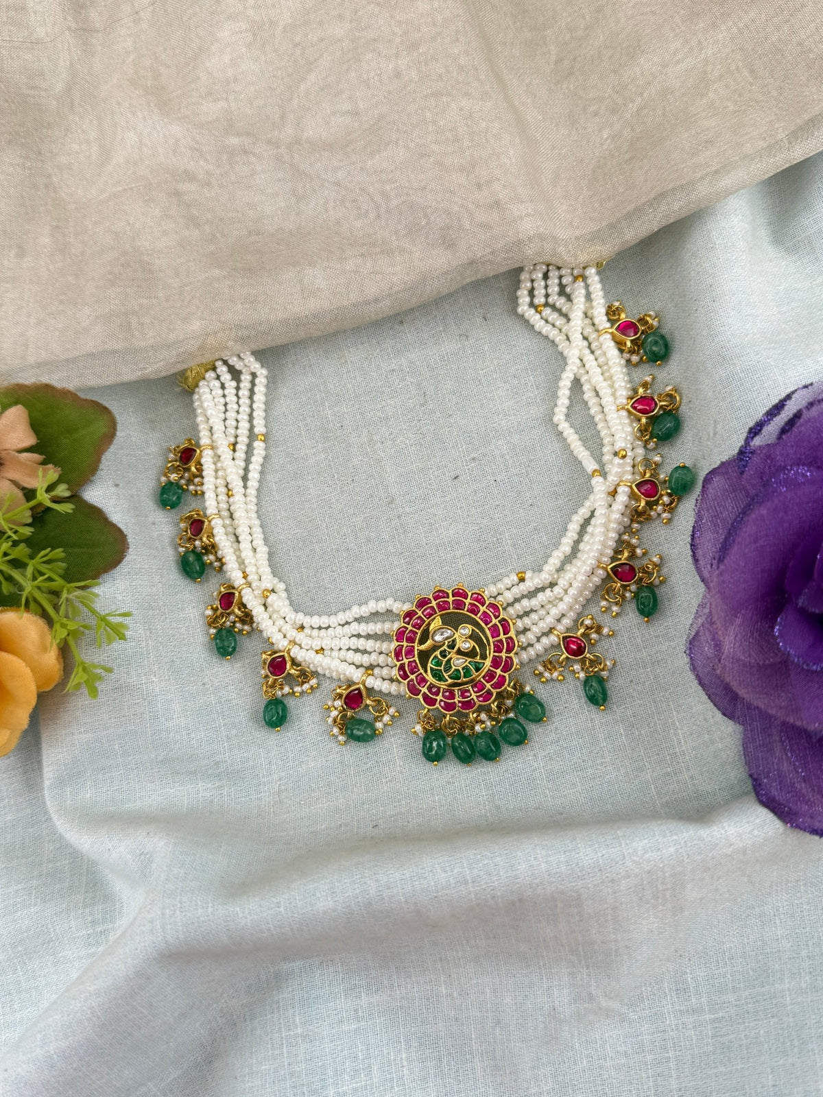 Jadau Kundan Premium Pearl Layered Choker Necklace | 122 - Mahilas