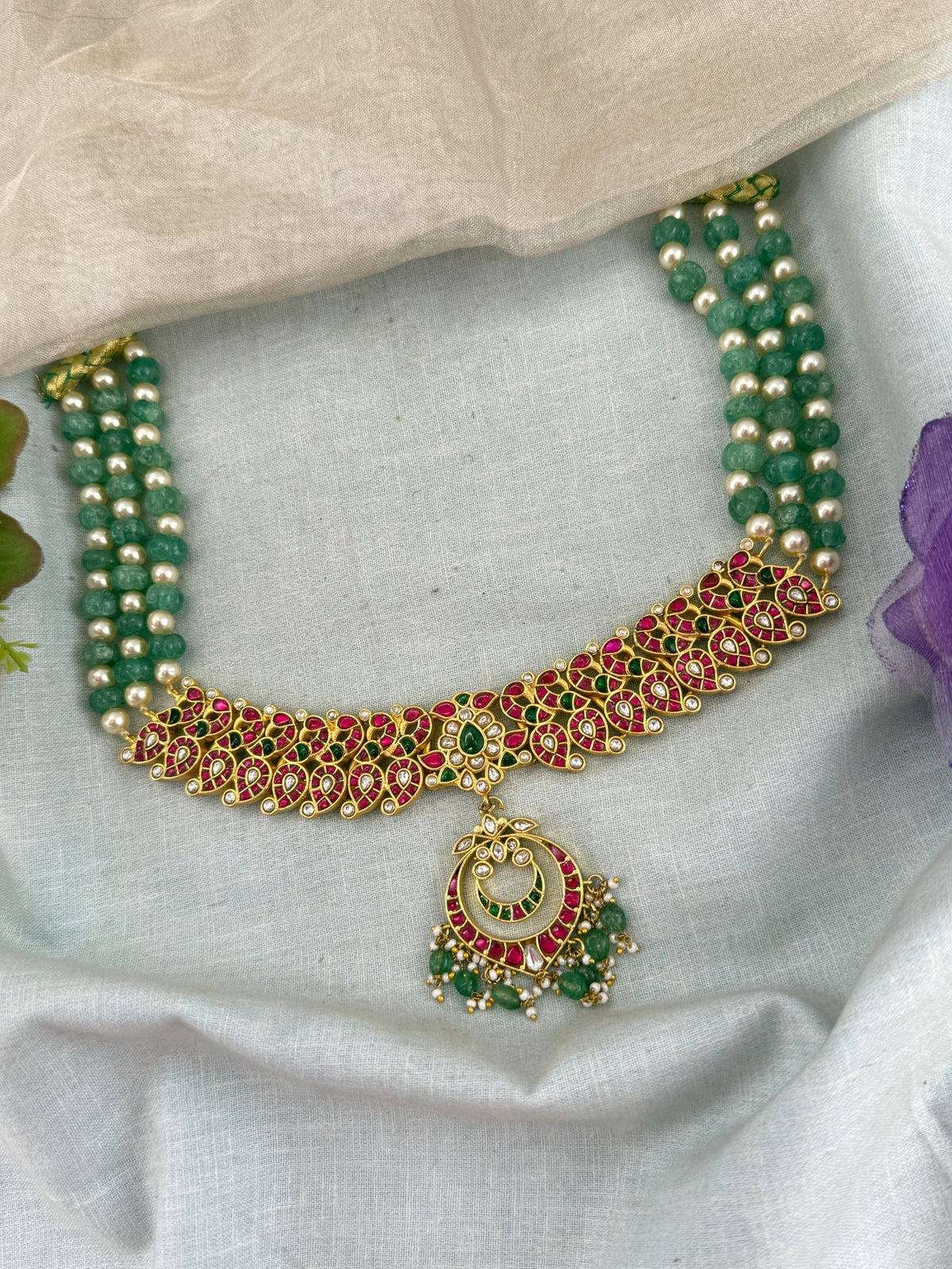 Jadau Kundan Premium Pearl Layered Mid Long Pendant Necklace | 119 - Mahilas