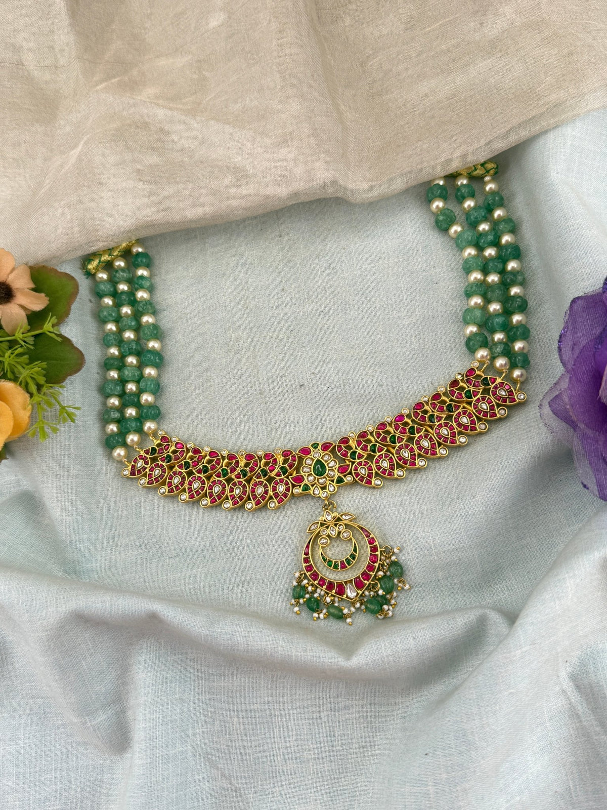 Jadau Kundan Premium Pearl Layered Mid Long Pendant Necklace | 119 - Mahilas