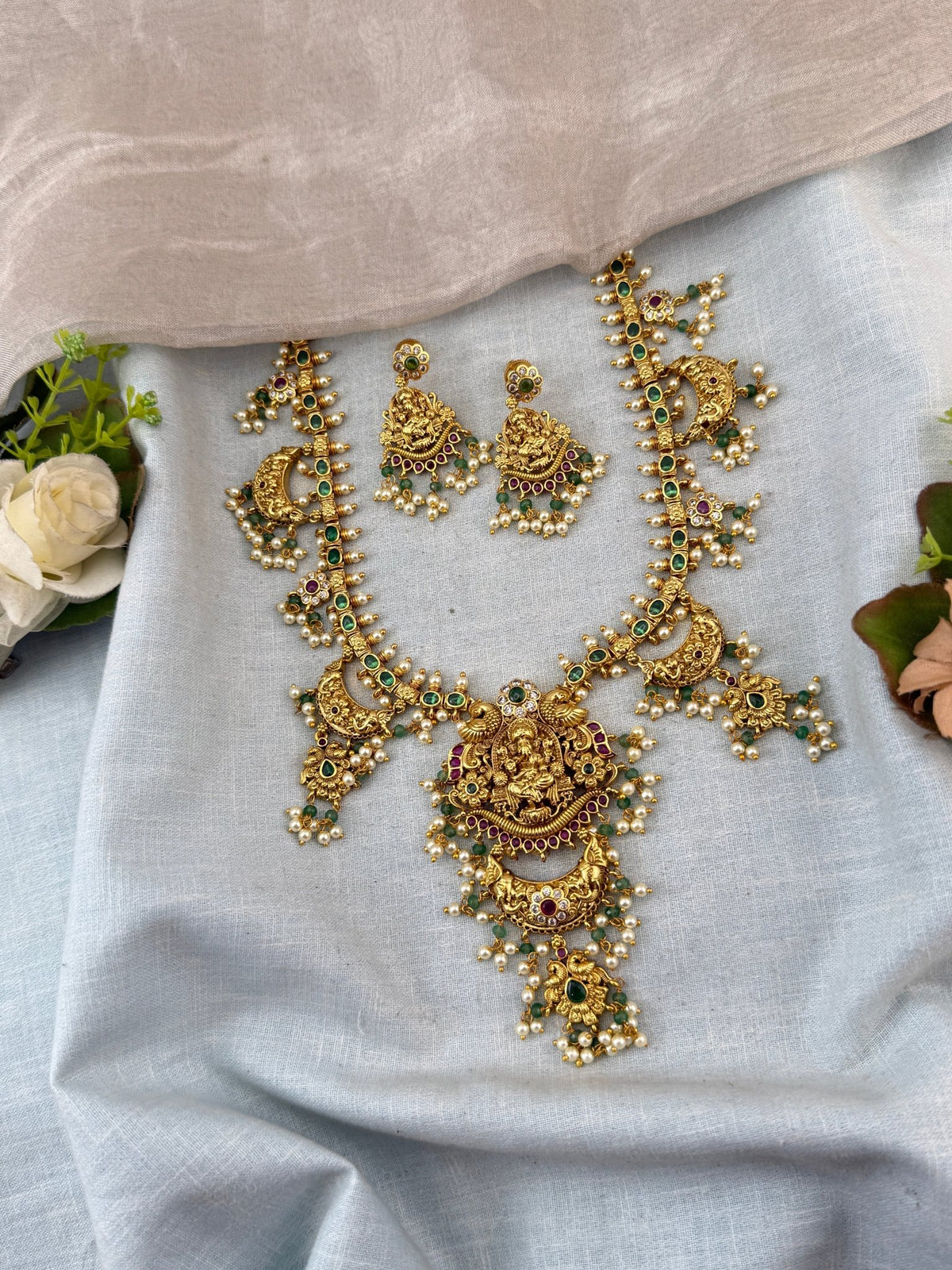 Jadau Lakshmi Necklace Guttapusalu Mid Long Set | N0073 - Mahilas