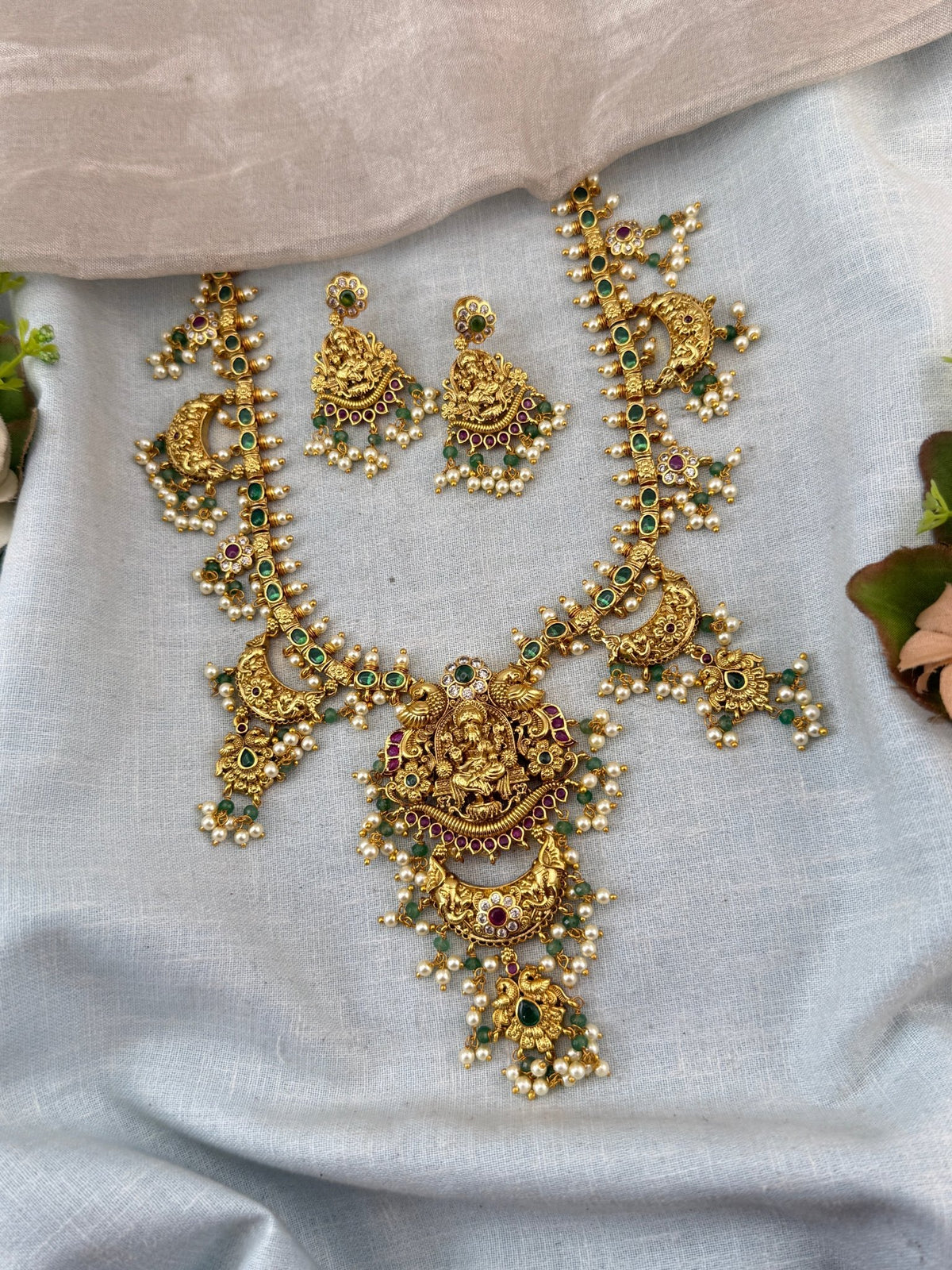 Jadau Lakshmi Necklace Guttapusalu Mid Long Set | N0073 - Mahilas