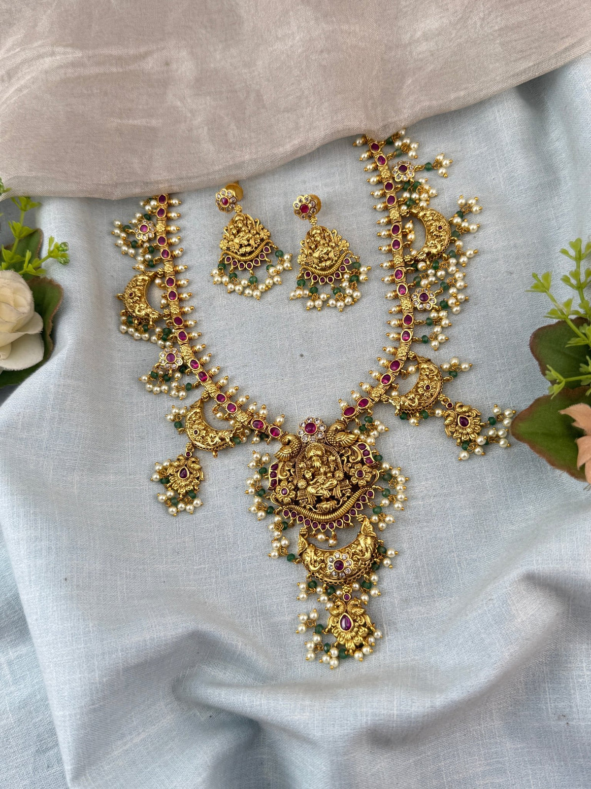 Jadau Lakshmi Necklace Guttapusalu Mid Long Set | N0082 - Mahilas