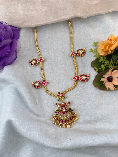Jadau Necklace Gandaberunda Mango Chain Short Set | N0042 - Mahilas