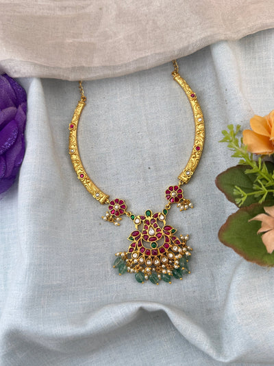 Jadau Necklace Gandaberunda Pendant Kanti Set | N0045 - Mahilas