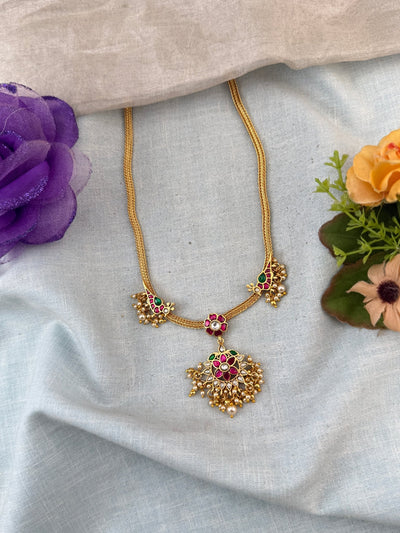 Jadau Necklace Peacock Pendant Chain Short Set | N0043 - Mahilas