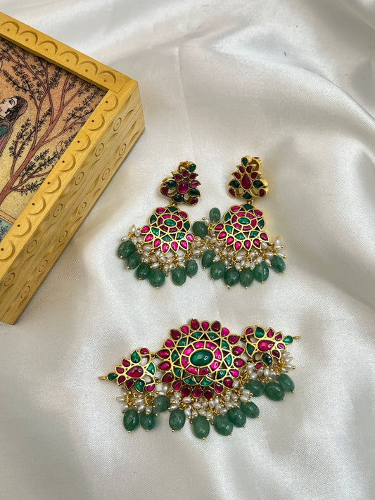 Jadau Pendant with Earrings 07 - Mahilas