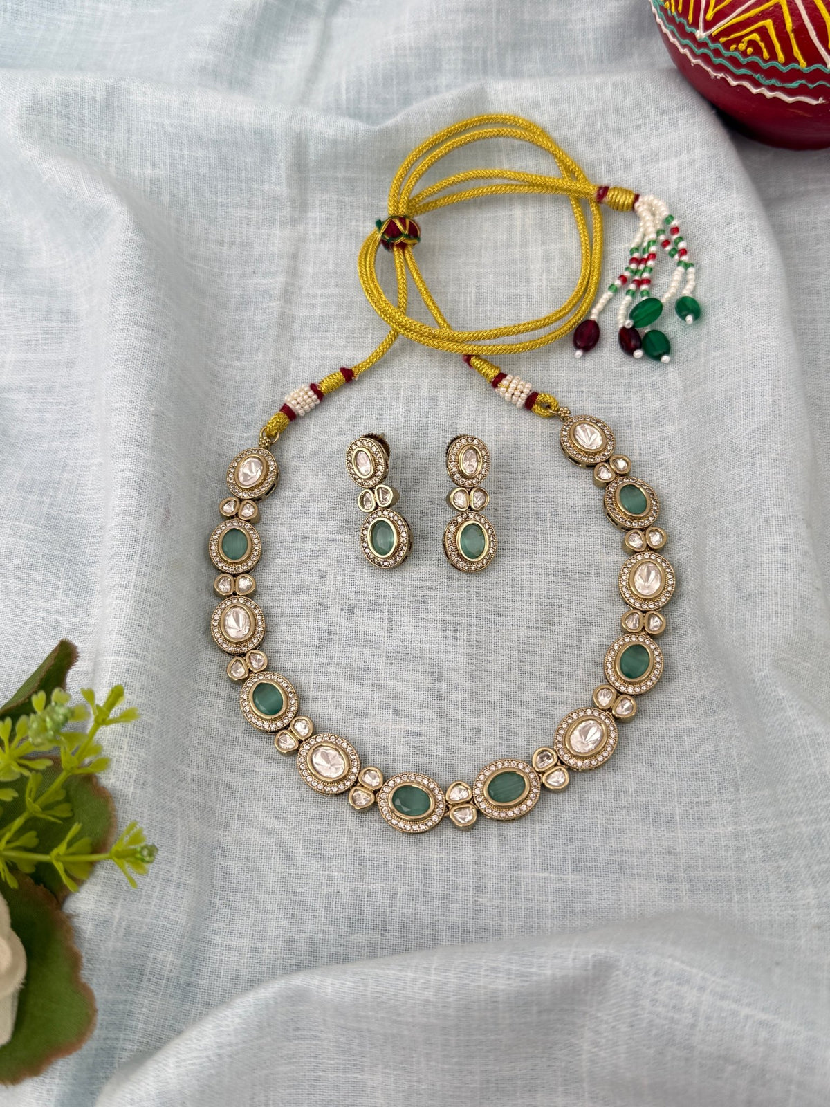 Kundan Designer Necklace Premium Short Set | N1276 - Mahilas