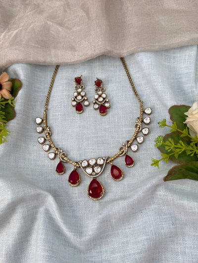 Kundan Drop Necklace Elegant Pendant Short Set | N0514 - Mahilas