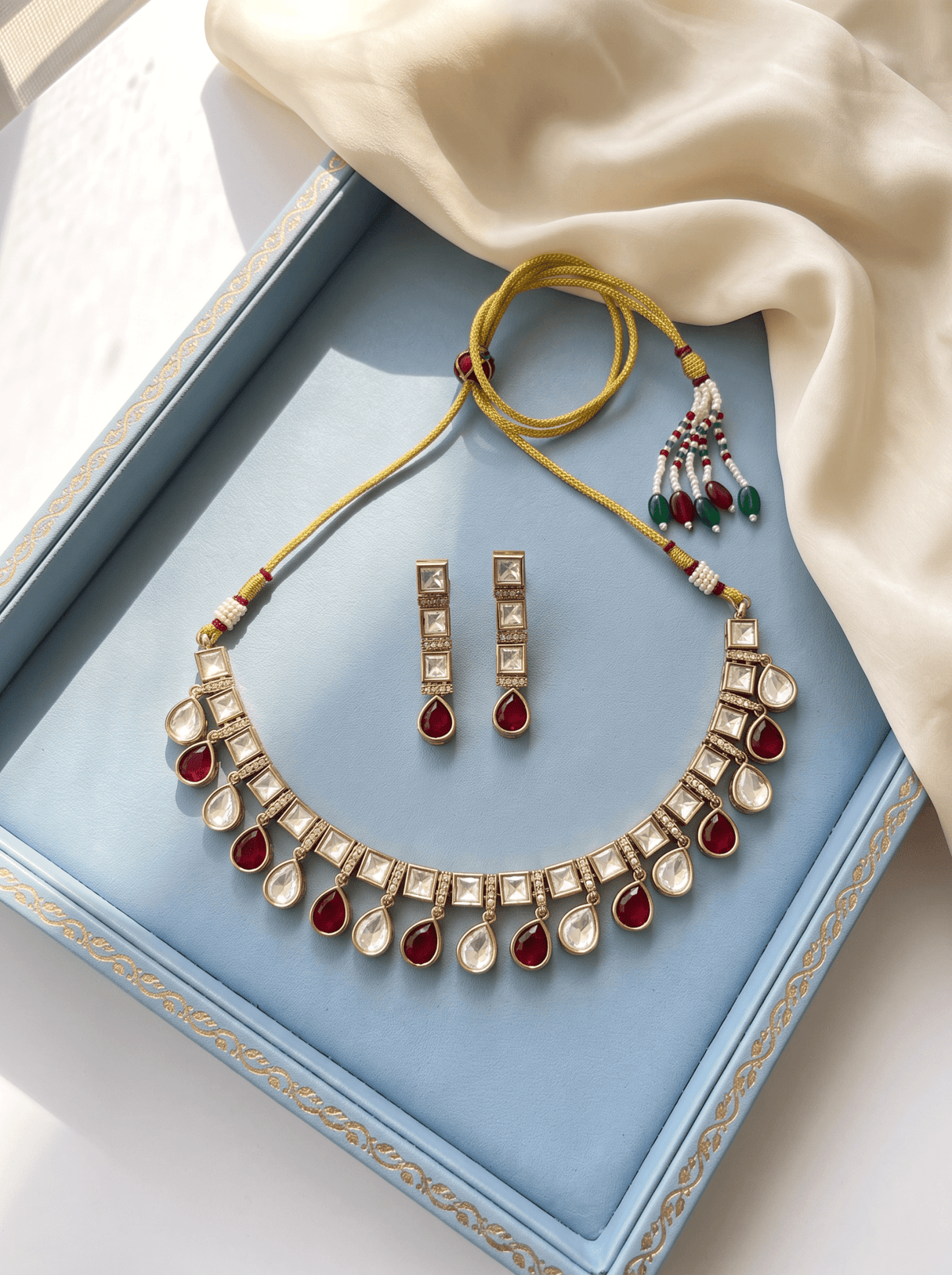Kundan Layered Necklace Premium Short Set | N0955 - Mahilas