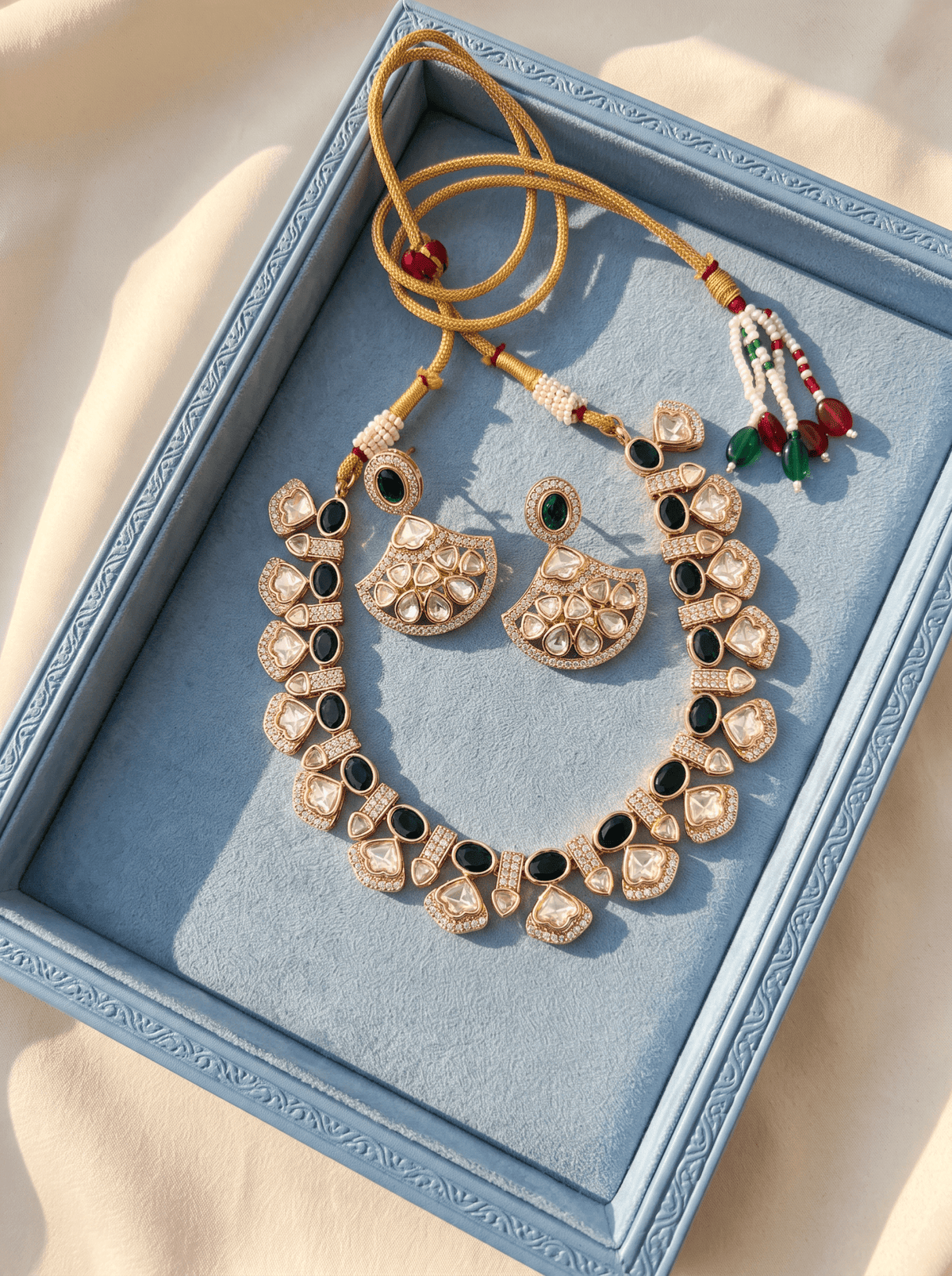 Kundan Layered Necklace Premium Short Set | N1007 - Mahilas