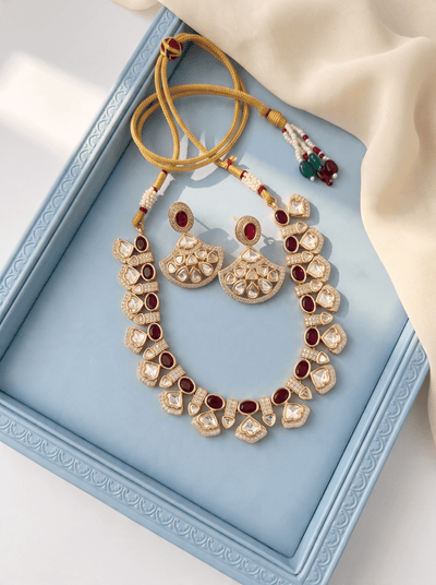 Kundan Layered Necklace Premium Short Set | N1008 - Mahilas