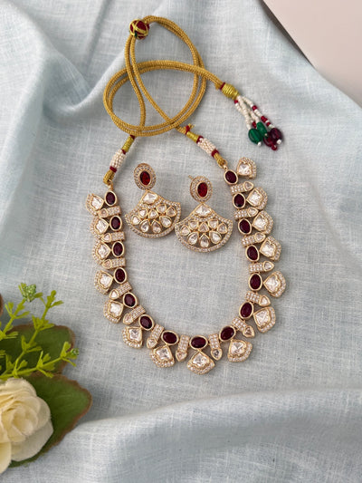 Kundan Layered Necklace Premium Short Set | N1008 - Mahilas