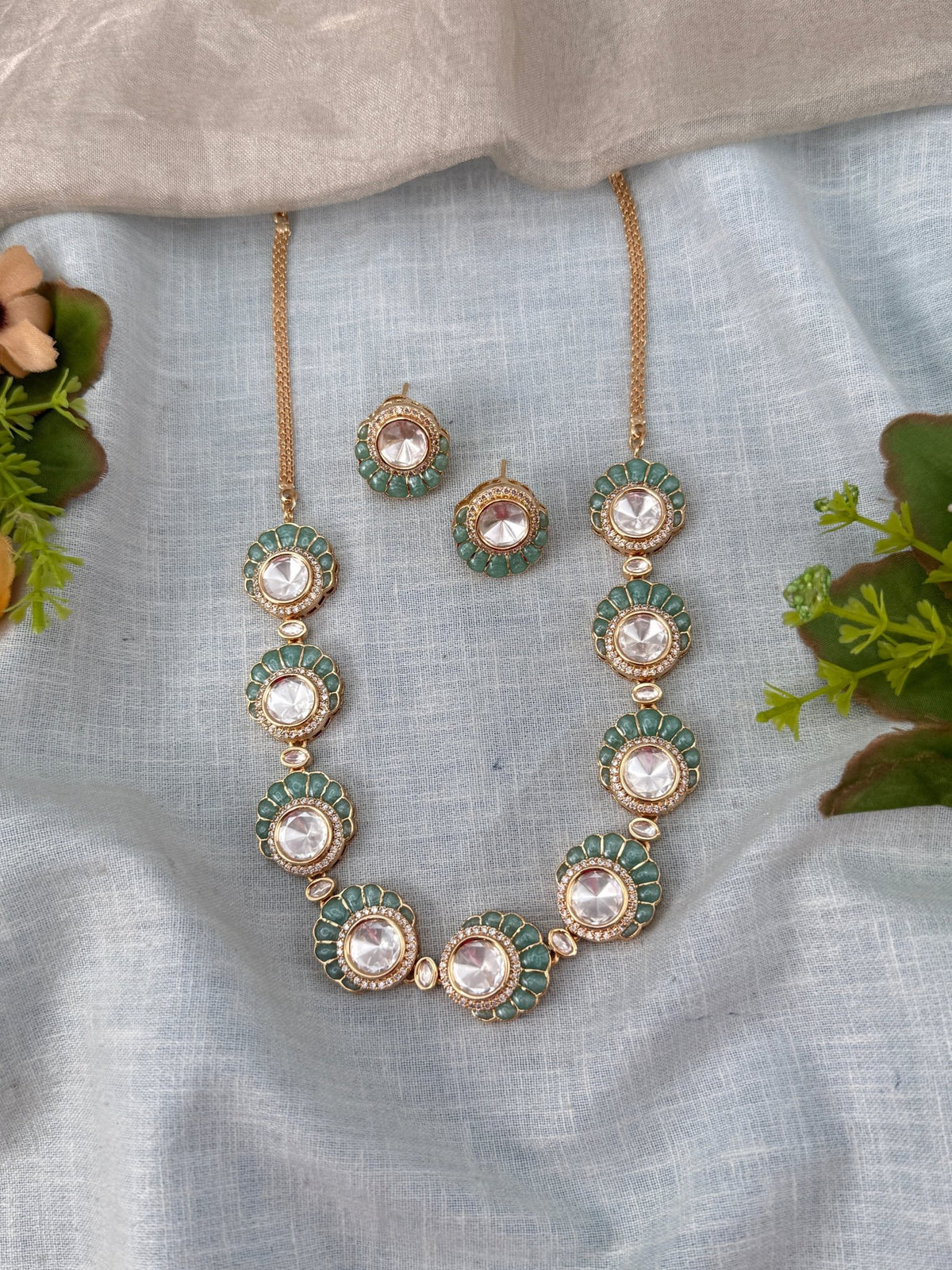 Kundan Necklace Elegant Stone Short Set | N0488 - Mahilas