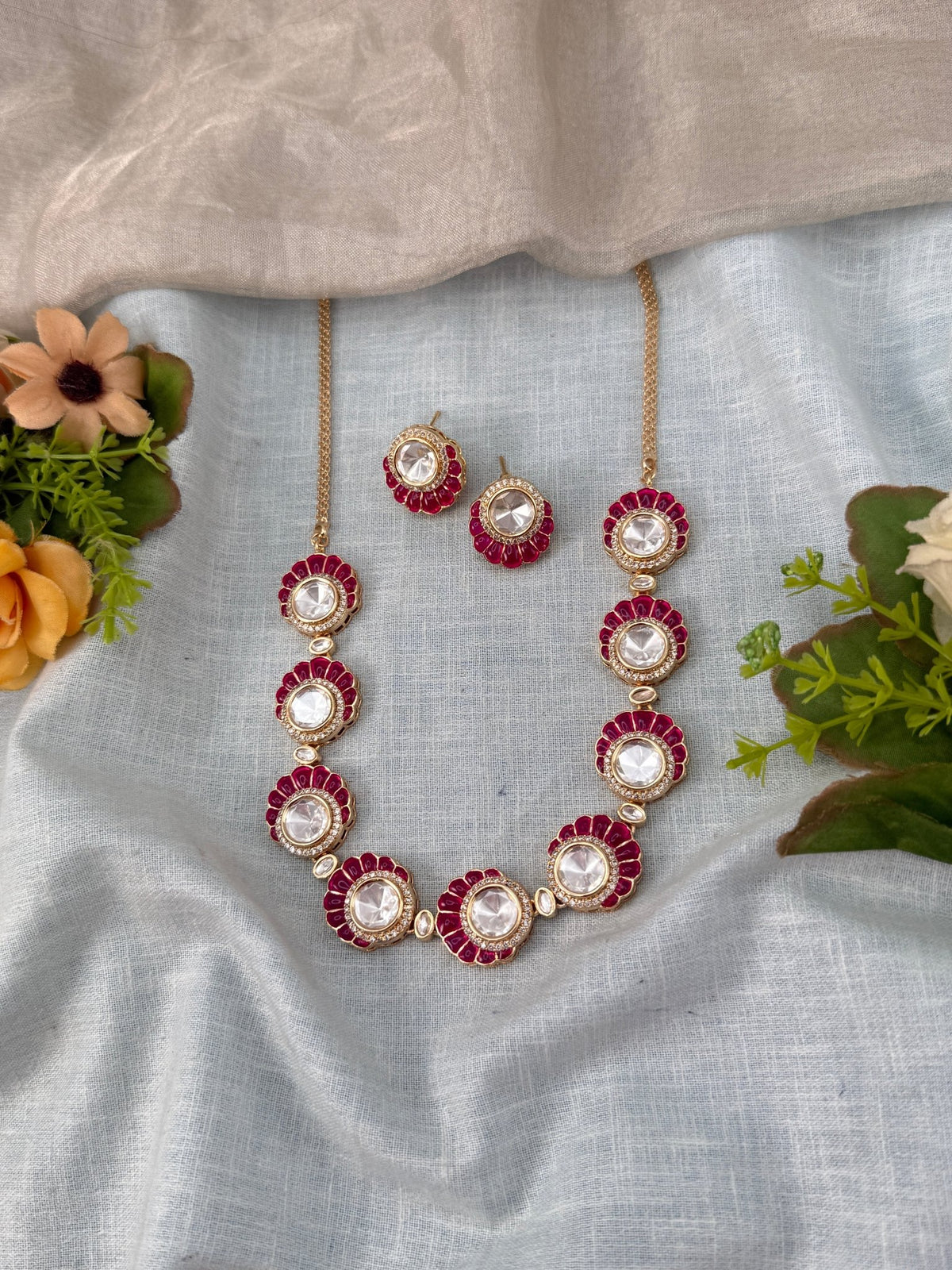 Kundan Necklace Elegant Stone Short Set | N0491 - Mahilas