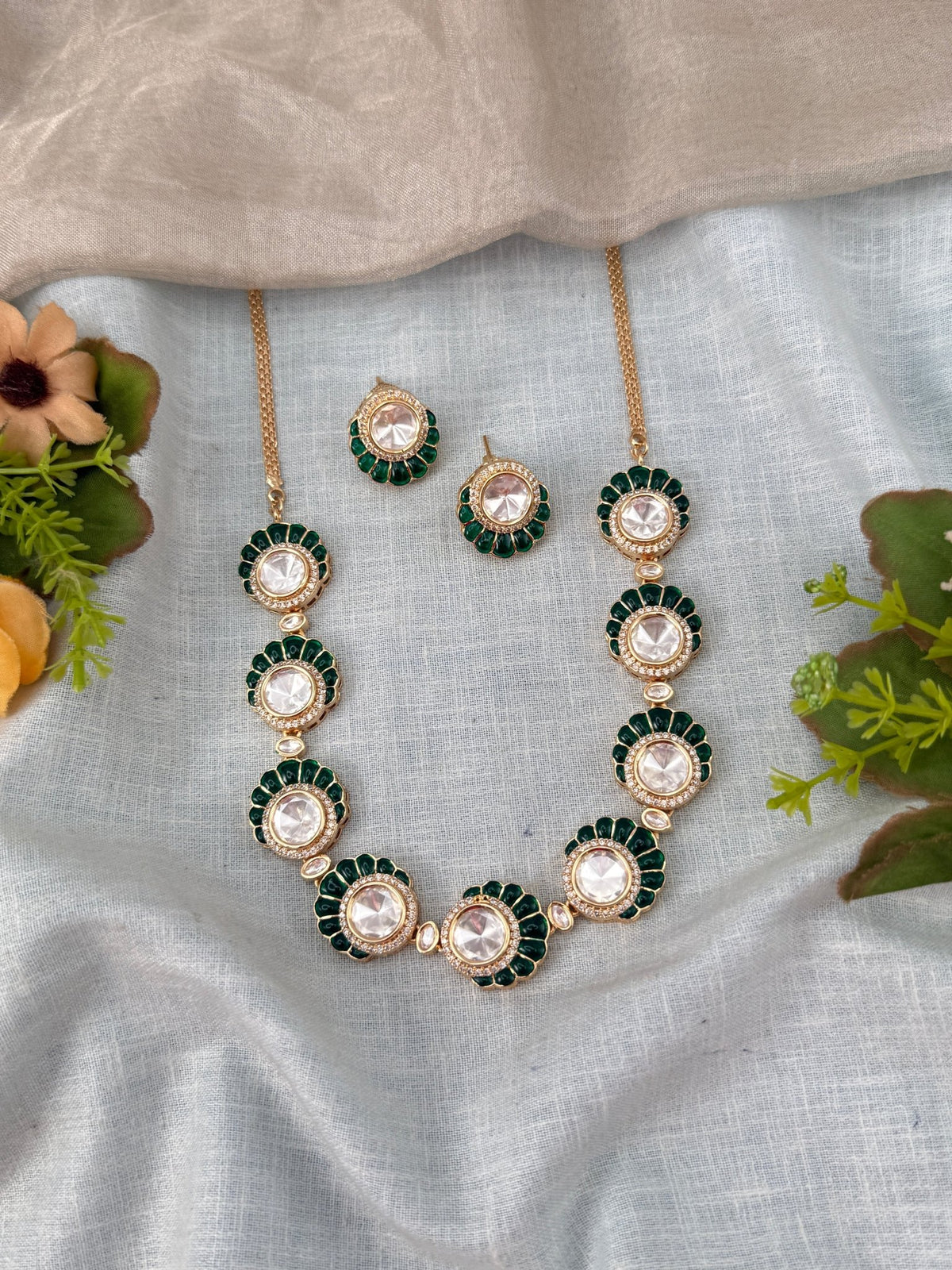 Kundan Necklace Elegant Stone Short Set | N0492 - Mahilas