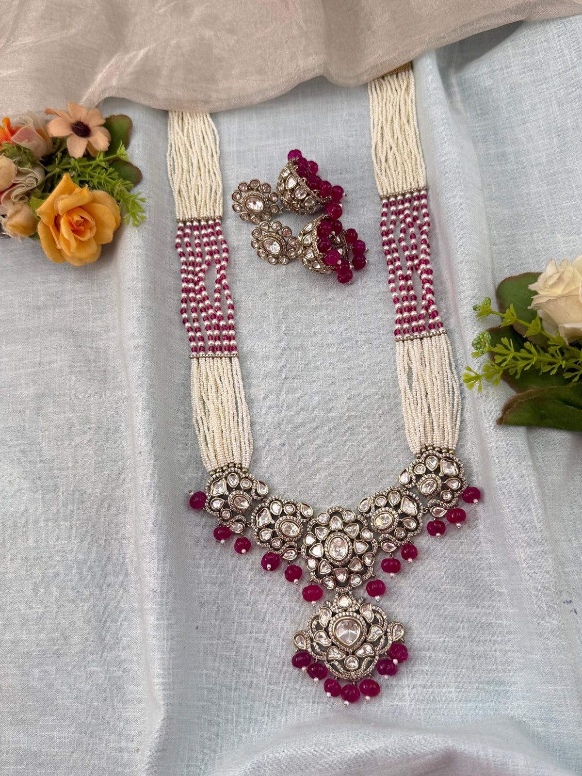 Kundan Necklace Layer Luxury Long Pendant Set | N0494 - Mahilas