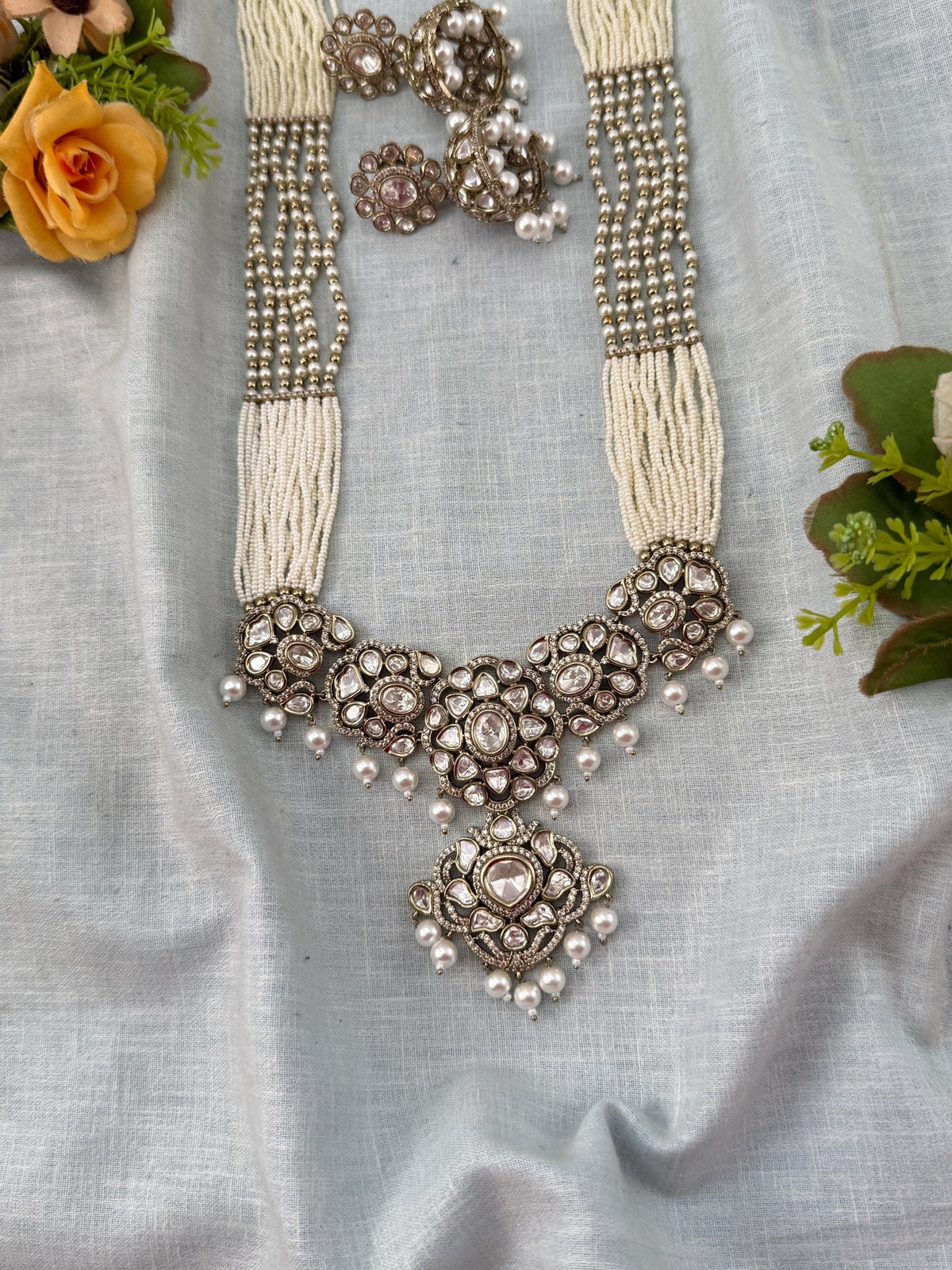 Kundan Necklace Layer Luxury Long Pendant Set | N0495 - Mahilas