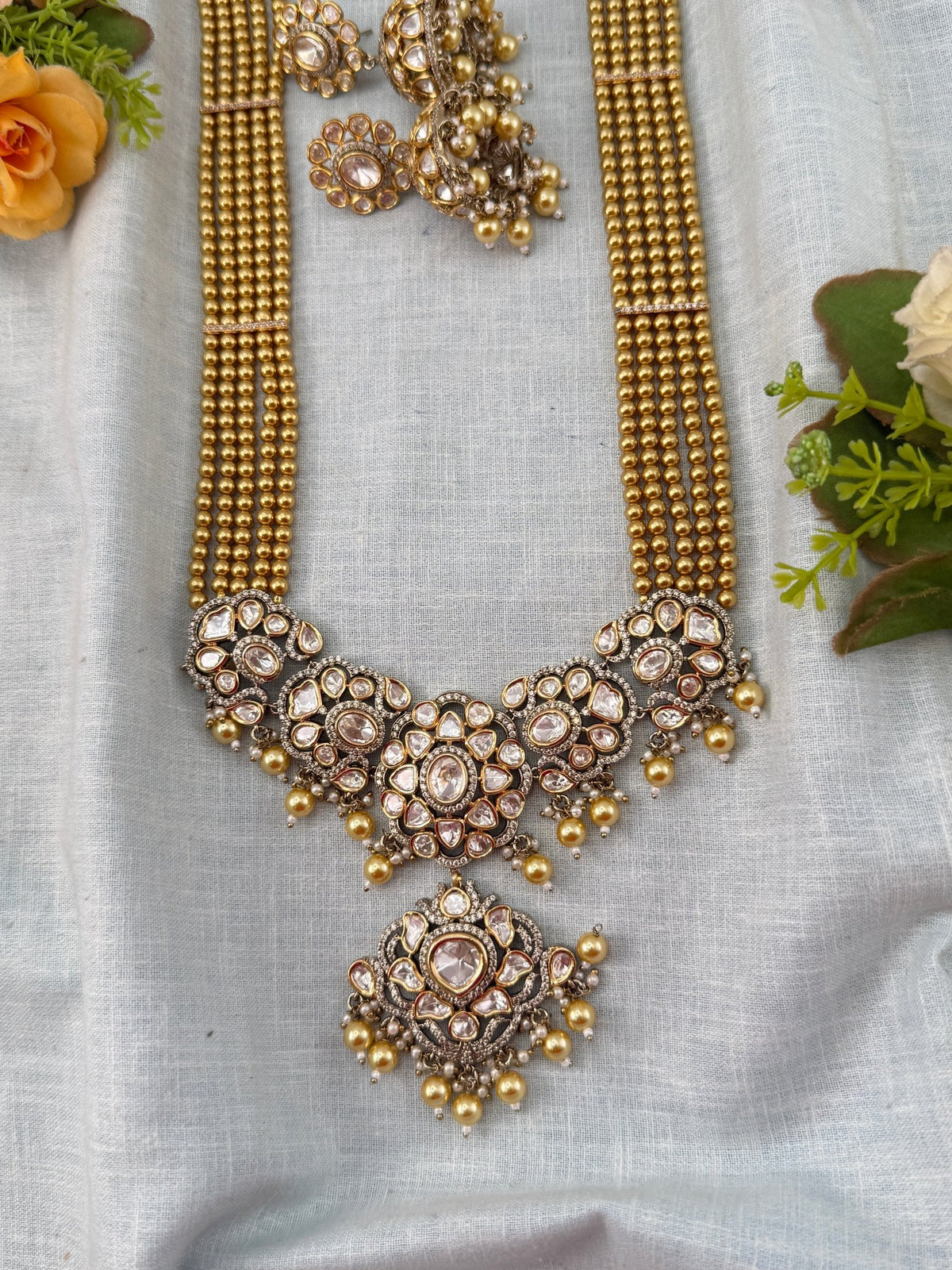 Kundan Necklace Layer Luxury Long Pendant Set | N0496 - Mahilas