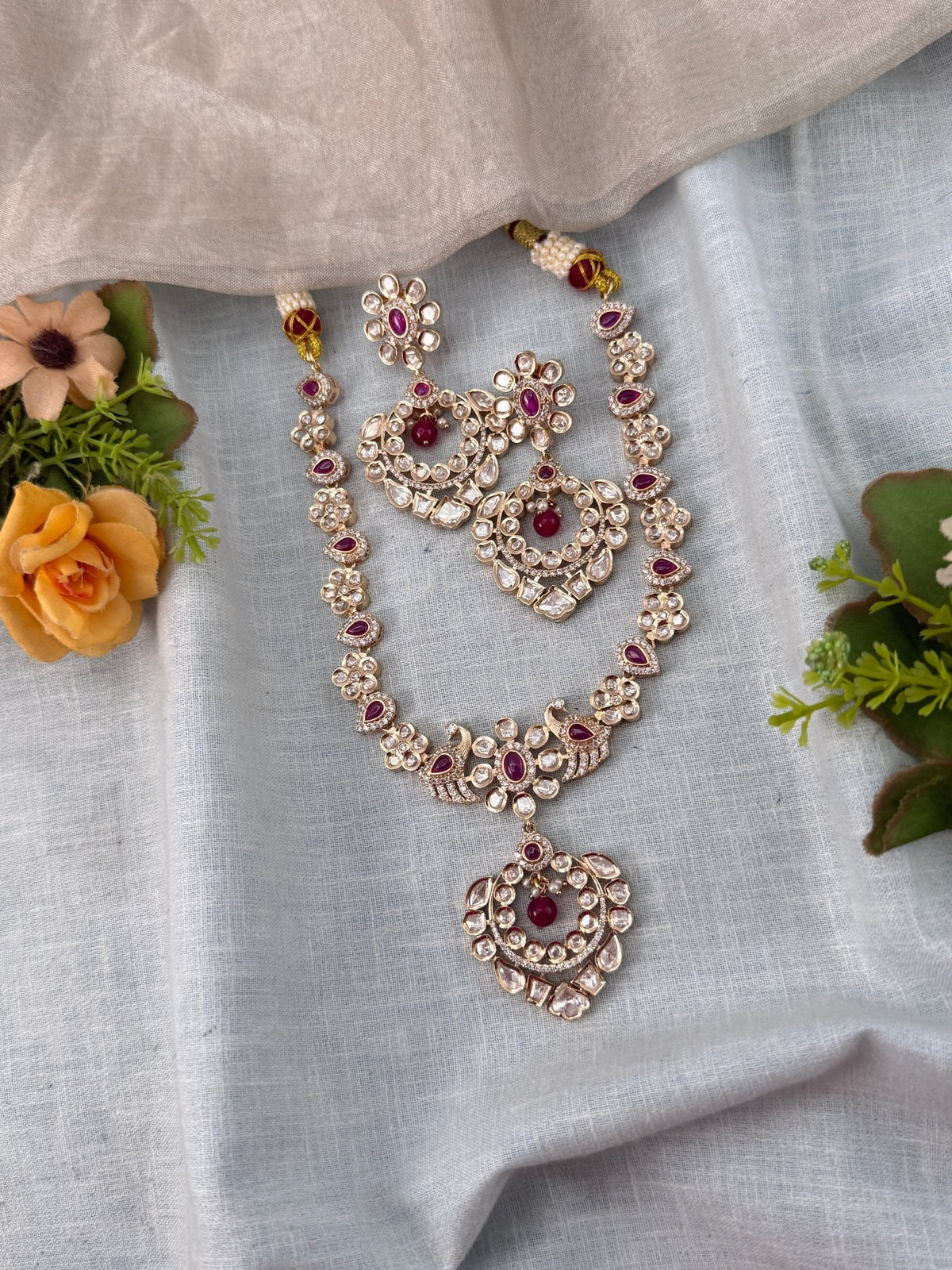 Kundan Necklace Peacock Short Pendant Set | N0499 - Mahilas