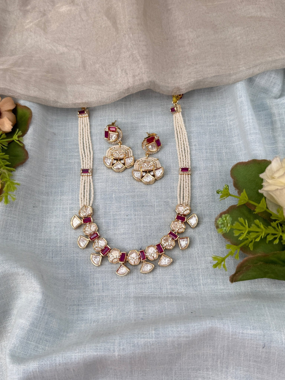 Kundan Necklace Pearl Layer Luxury Short Set | N0482 - Mahilas