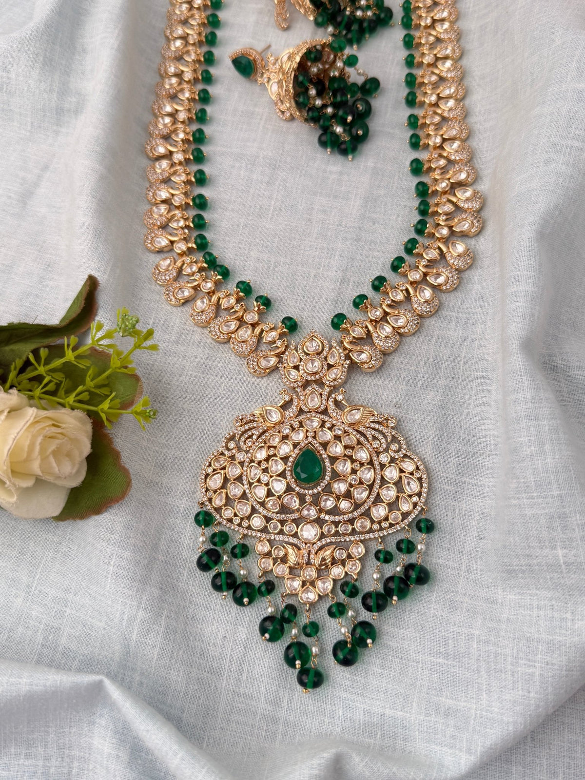 Kundan Peacock Necklace Premium Long Set | N1142 - Mahilas