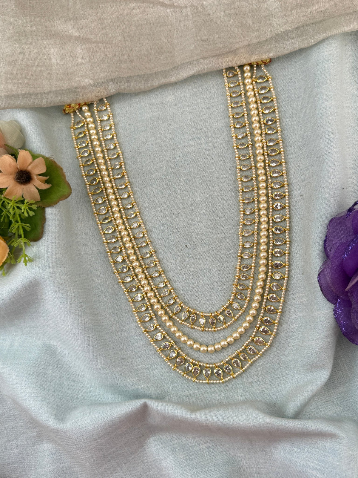 Kundan Pearl Long Necklace Layered | N0123 - Mahilas