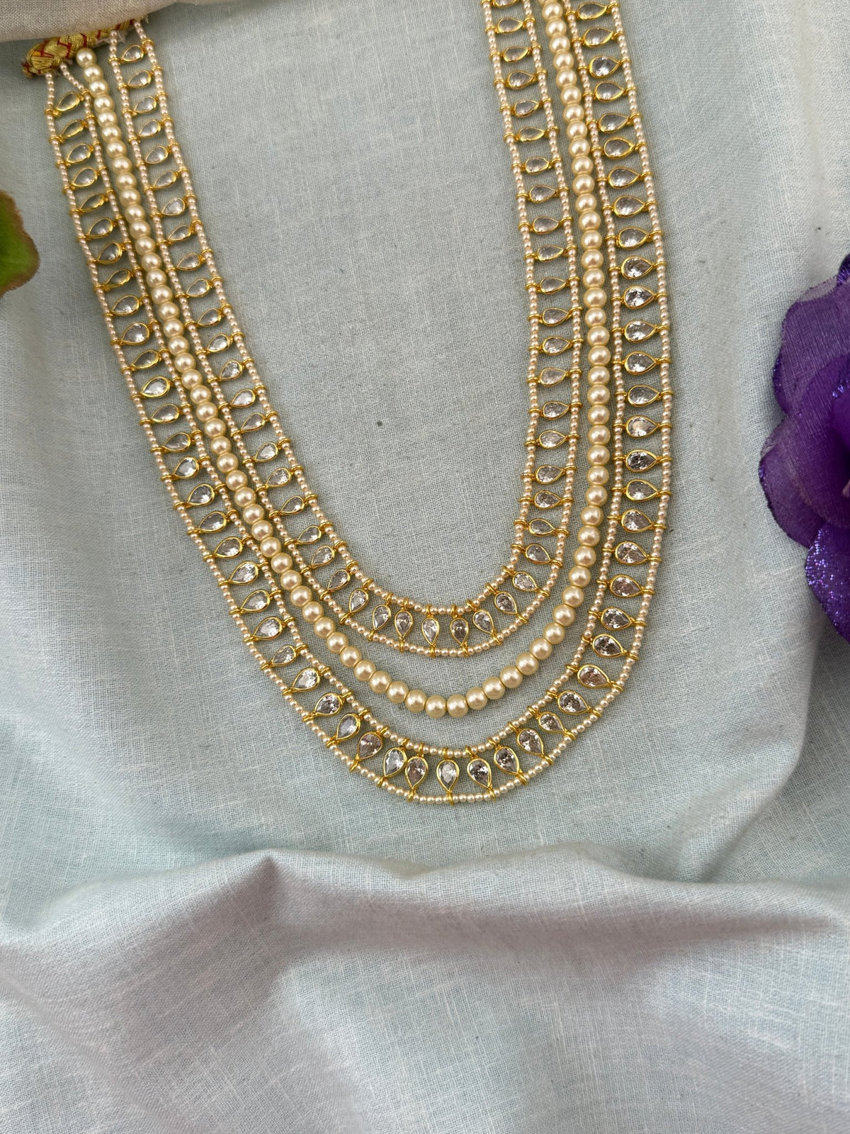 Kundan Pearl Long Necklace Layered | N0123 - Mahilas
