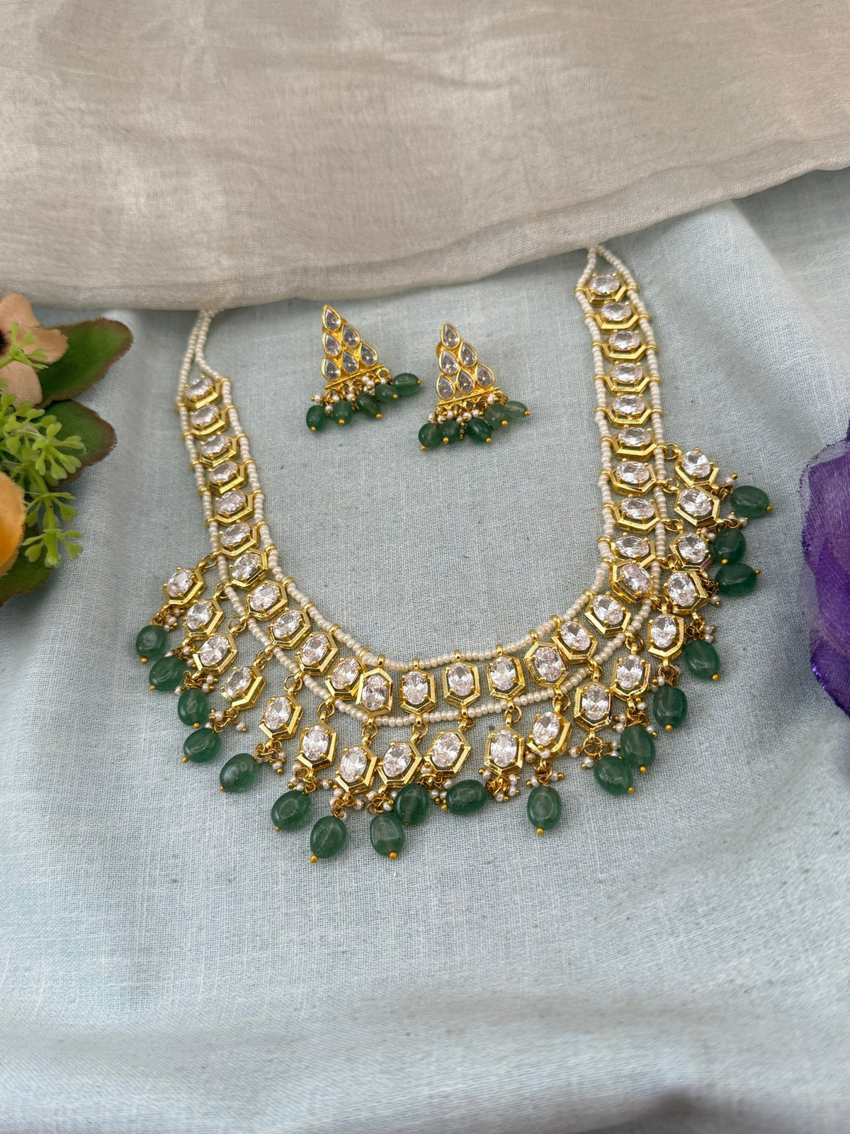 Kundan Pearl Necklace Set | N0131 - Mahilas