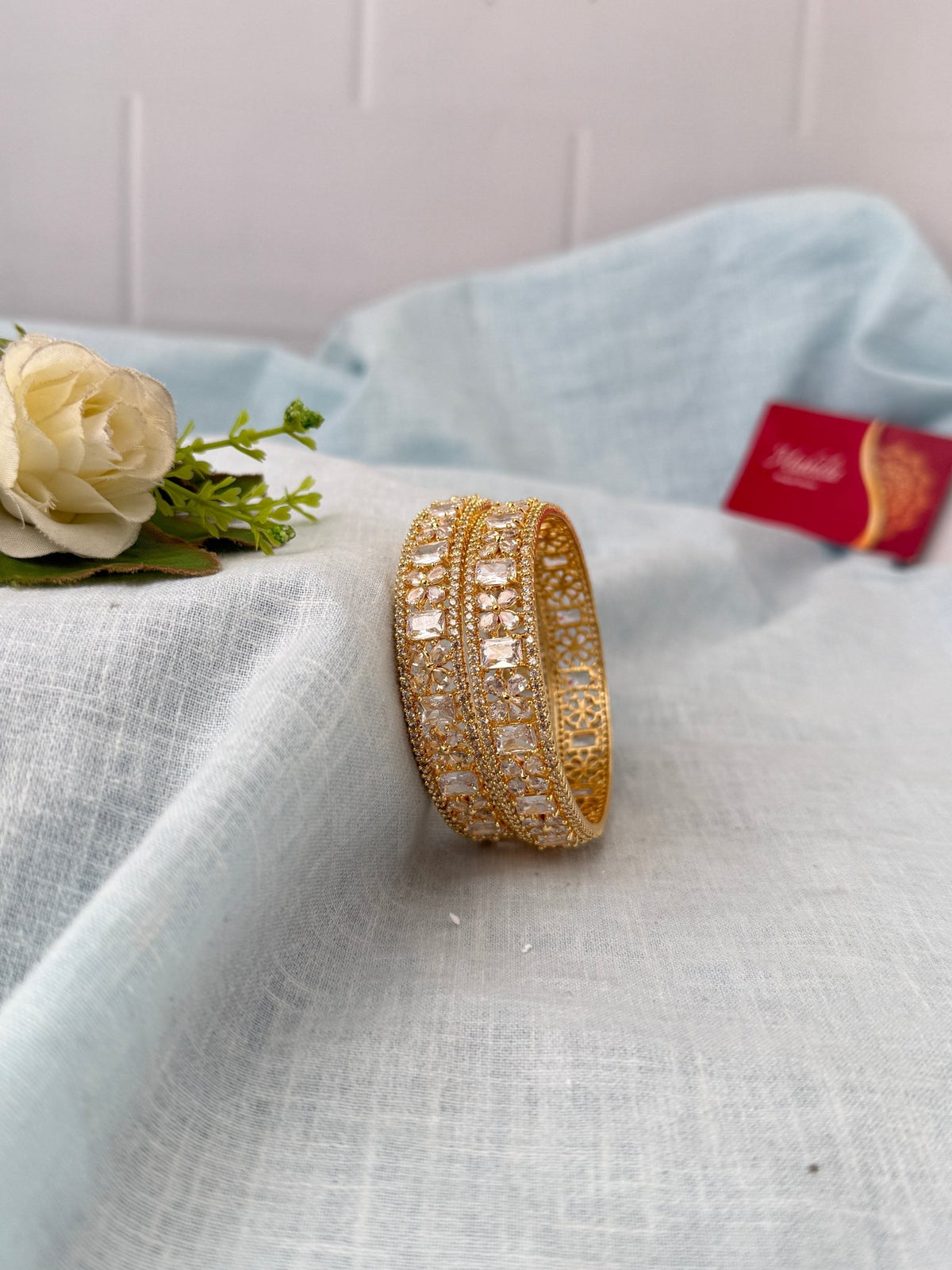 Kundan Stone Kada Bangles Set Of 2| B0398 - Mahilas